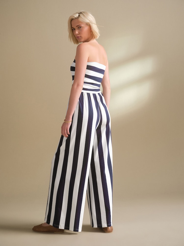 Navy Blue & White Stripe Bandeau Jersey 100% Cotton Jumpsuit - Image 2 of 6 Navy Blue & White Stripe Bandeau Jersey 100% Cotton Jumpsuit - Image 2 of 6