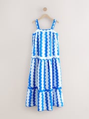 Blue/White Stripes Square Neck Maxi Summer Dress - Image 1 of 3