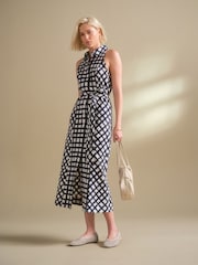 Mornariška modra/bela karirasta - Halterneck Sleeveless Tie Waist Midi Dress - Slika 2 iz 7