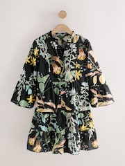 Kew Collection Navy Blue Floral Print Broderie 100% Cotton Shirt Mini Dress - Image 1 of 3