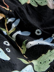 Kew Collection Navy Blue Floral Print Broderie 100% Cotton Shirt Mini Dress - Image 3 of 3