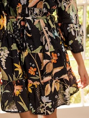 Kew Collection Navy Blue Floral Print Broderie 100% Cotton Shirt Mini Dress - Image 5 of 8