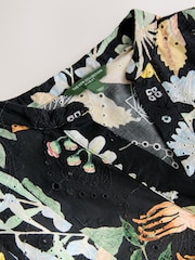 Kew Collection Navy Blue Floral Print Broderie 100% Cotton Shirt Mini Dress - Image 7 of 8