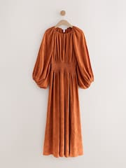 Marrón óxido - N. Premium Satin Jacquard Volume Sleeve Maxi Dress - Imagen 1 de 3
