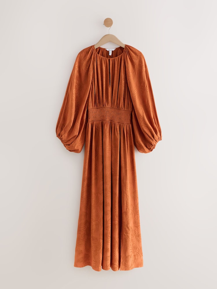 Marrón óxido - N. Premium Satin Jacquard Volume Sleeve Maxi Dress - Imagen 1 de 3