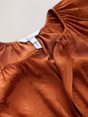 Rust Brown N. Premium Satin Jacquard Volume Sleeve Maxi Dress - Image 7 of 7