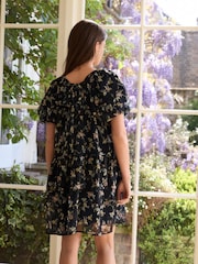 Navy Floral Mini Occasion Square Neck Boho Tiered Dress - Image 4 of 9
