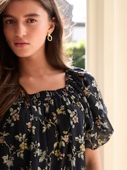 Navy Floral Mini Occasion Square Neck Boho Tiered Dress - Image 5 of 9