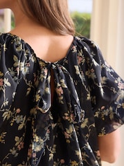 Navy Floral Mini Occasion Square Neck Boho Tiered Dress - Image 6 of 9
