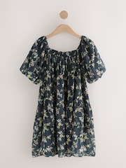Navy Floral Mini Occasion Square Neck Boho Tiered Dress - Image 7 of 9