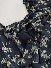 Navy Floral Mini Occasion Square Neck Boho Tiered Dress - Image 9 of 9
