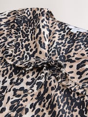 Animal Leopard Print Mini Frill Collar Tiered Boho Dress - Image 6 of 7