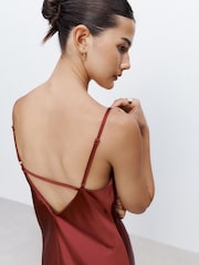 Rust Brown Bridesmaid Satin Cowl Neck V-Back Maxi Dress - Image 5 of 6
