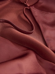 Rust Brown Bridesmaid Satin Cowl Neck V-Back Maxi Dress - Image 9 of 9