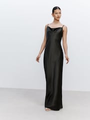Pine Green Bridesmaid Satin Cowl Neck V-Back Maxi Dress - Image 1 of 5