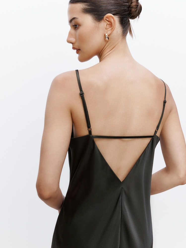 Pine Green Bridesmaid Satin Cowl Neck V-Back Maxi Dress - Image 5 of 5
