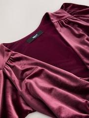 Berry Red Bridesmaid Velvet Flutter Sleeve Maxi Dress - Image 4 of 4