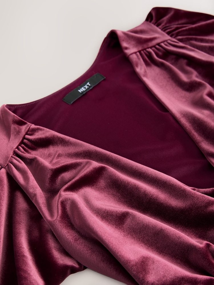 Berry Red Bridesmaid Velvet Flutter Sleeve Maxi Dress - Image 4 of 4