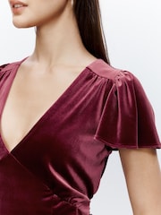 Berry Red Bridesmaid Velvet Flutter Sleeve Maxi Dress - Image 5 of 10