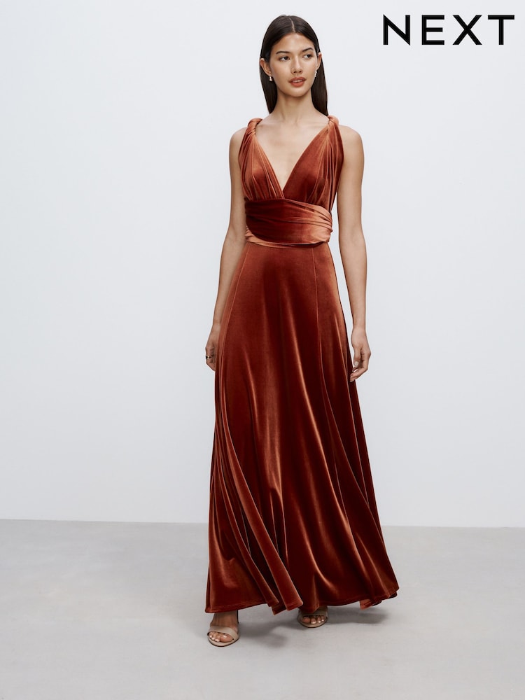 Buy Rust Brown Bridesmaid Velvet Multiway Maxi Dress from the Next