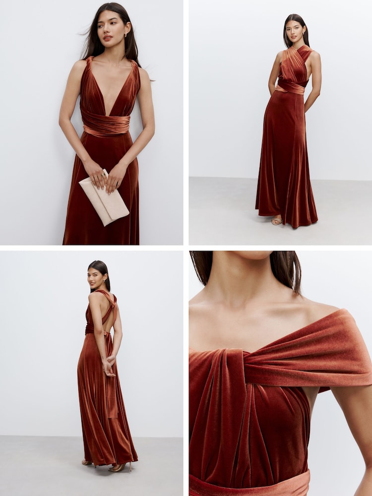 Buy Rust Brown Bridesmaid Velvet Multiway Maxi Dress from Next USA