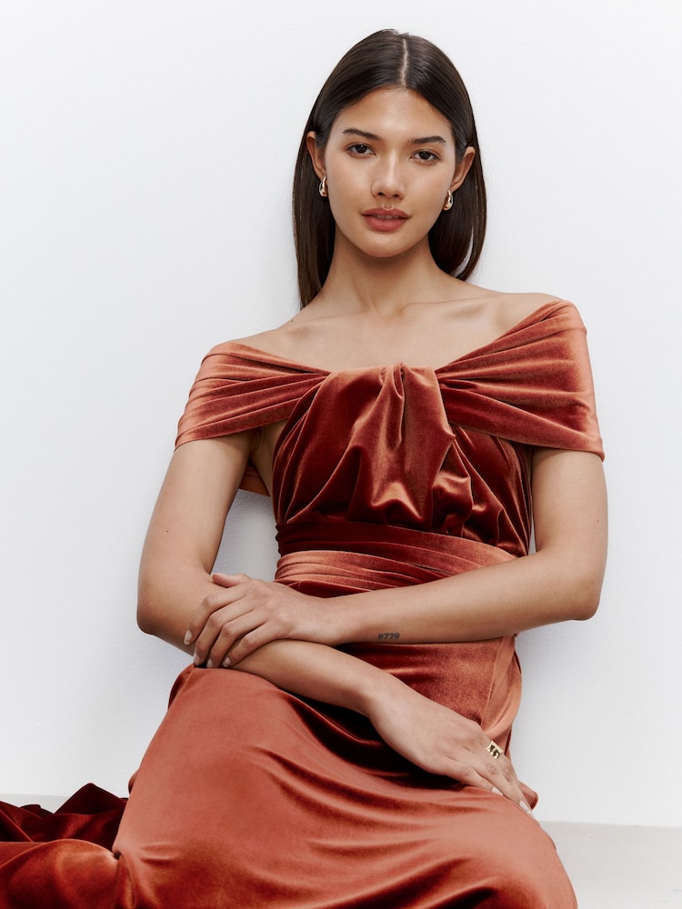 velvet rust bridesmaid dresses Rusty Burnt Orange Velvet Dress main image 1