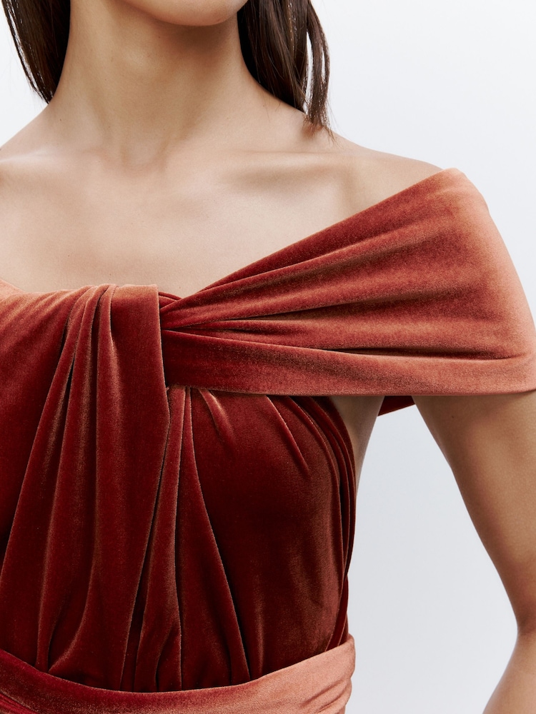 knee length dresses for ladies Meghan Velvet Wrap Maxi Dress | Rust