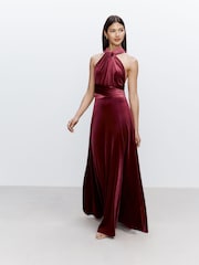 Berry Red Bridesmaid Velvet Multiway Maxi Dress - Image 2 of 9