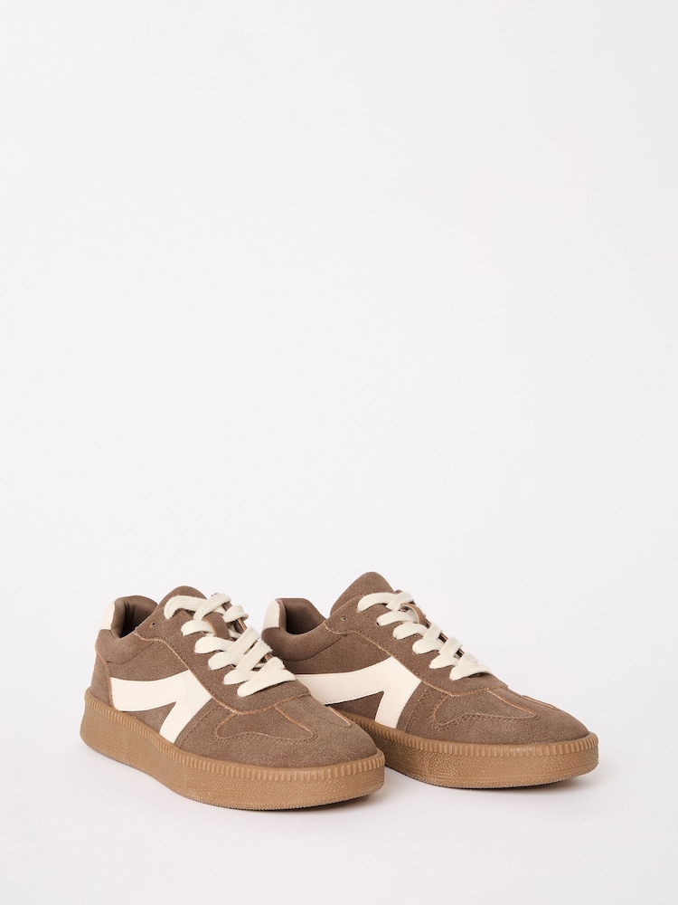 Friends Like These Brown Wide Fit Lace-Up Retro Gumsole Sports Trainers - Image 1 of 5 Friends Like These Brown Wide Fit Lace-Up Retro Gumsole Sports Trainers - Image 1 of 5
