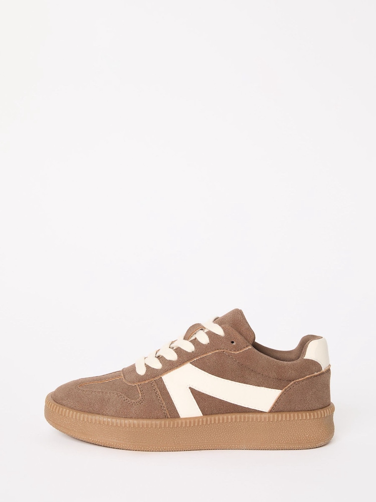 Friends Like These Brown Wide Fit Lace-Up Retro Gumsole Sports Trainers - Image 2 of 5 Friends Like These Brown Wide Fit Lace-Up Retro Gumsole Sports Trainers - Image 2 of 5