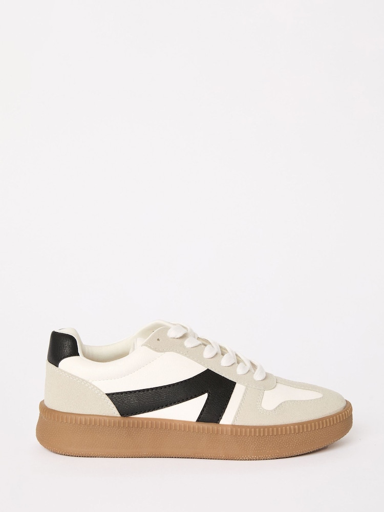 Friends Like These White Wide Fit Lace-Up Retro Gumsole Sports Trainers - Image 1 of 5 Friends Like These White Wide Fit Lace-Up Retro Gumsole Sports Trainers - Image 1 of 5