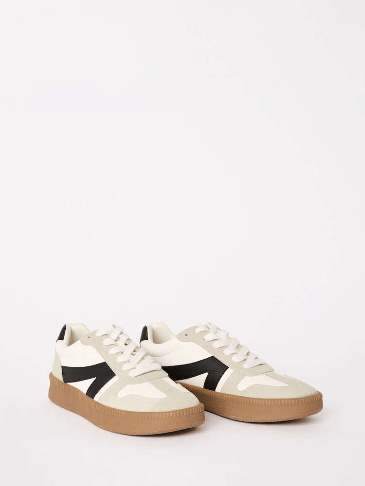 Friends Like These White Wide Fit Lace-Up Retro Gumsole Sports Trainers - Image 2 of 5 Friends Like These White Wide Fit Lace-Up Retro Gumsole Sports Trainers - Image 2 of 5