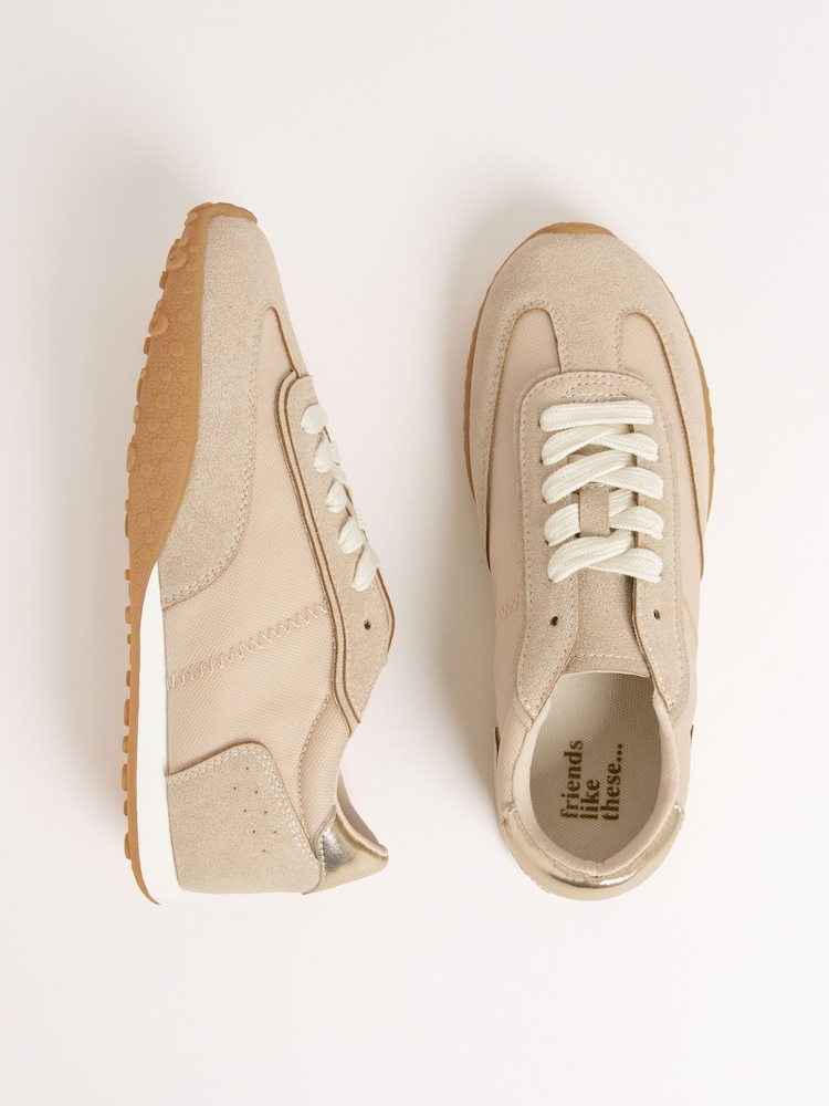 Friends Like These Natural Slim Lace Up Retro Runner Sports Trainers - Image 1 of 5