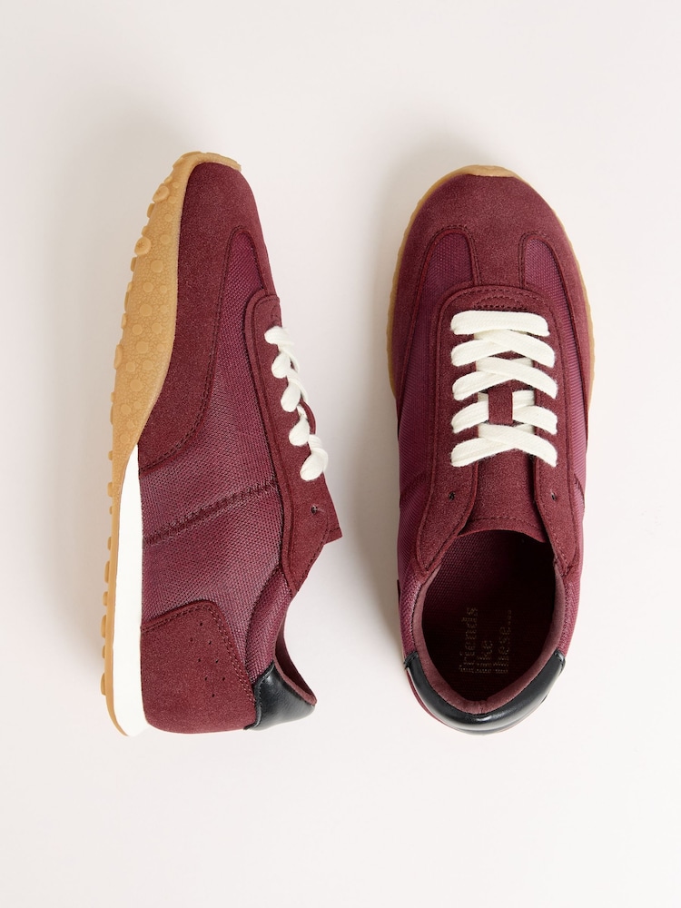 Friends Like These Burgundy Red Slim Lace Up Retro Runner Sports Trainers - Image 1 of 5