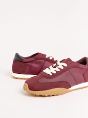 Friends Like These Burgundy Red Slim Lace Up Retro Runner Sports Trainers - Image 2 of 5