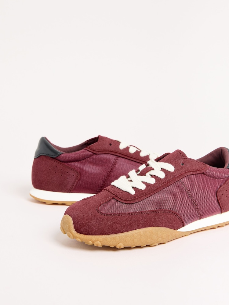 Friends Like These Burgundy Red Slim Lace Up Retro Runner Sports Trainers - Image 2 of 5