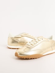 Gold - Friends Like These Slim Lace Up Retro Runner Sports Trainers - Bild 2 von 5