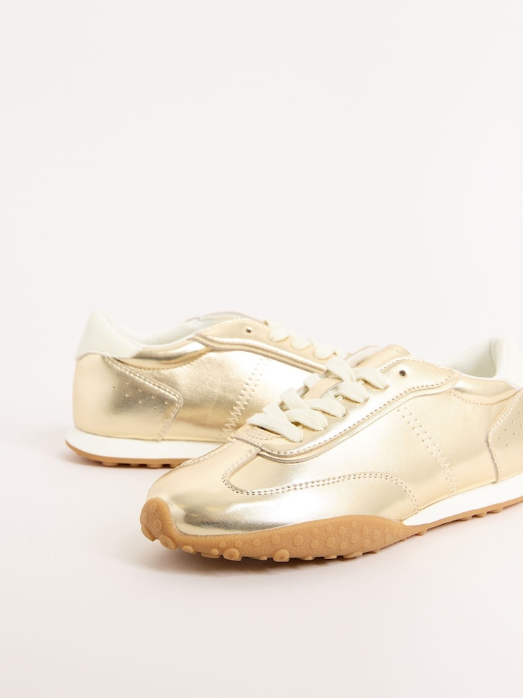 Gold - Friends Like These Slim Lace Up Retro Runner Sports Trainers - Bild 2 von 5