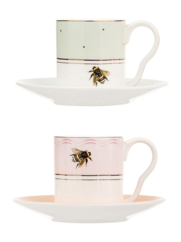 Yvonne Ellen Set of 2 Multi Slogan Espresso Cup and Saucer - Image 2 of 6