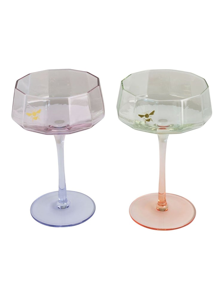 Yvonne Ellen Set of 2 Multi Bee Coupe Glasses - Image 6 of 7
