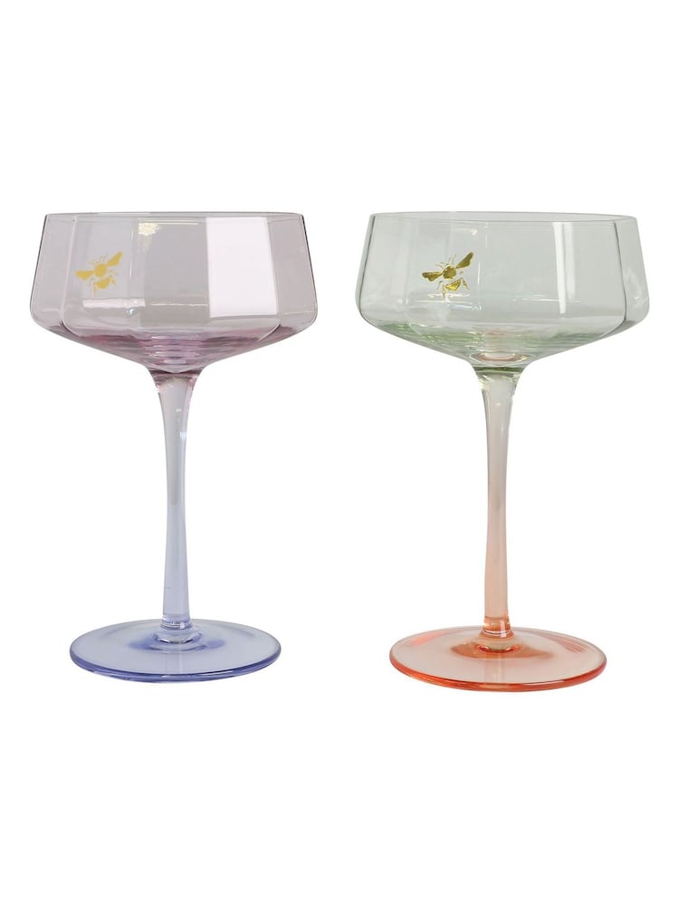 Yvonne Ellen Set of 2 Multi Bee Coupe Glasses - Image 7 of 7