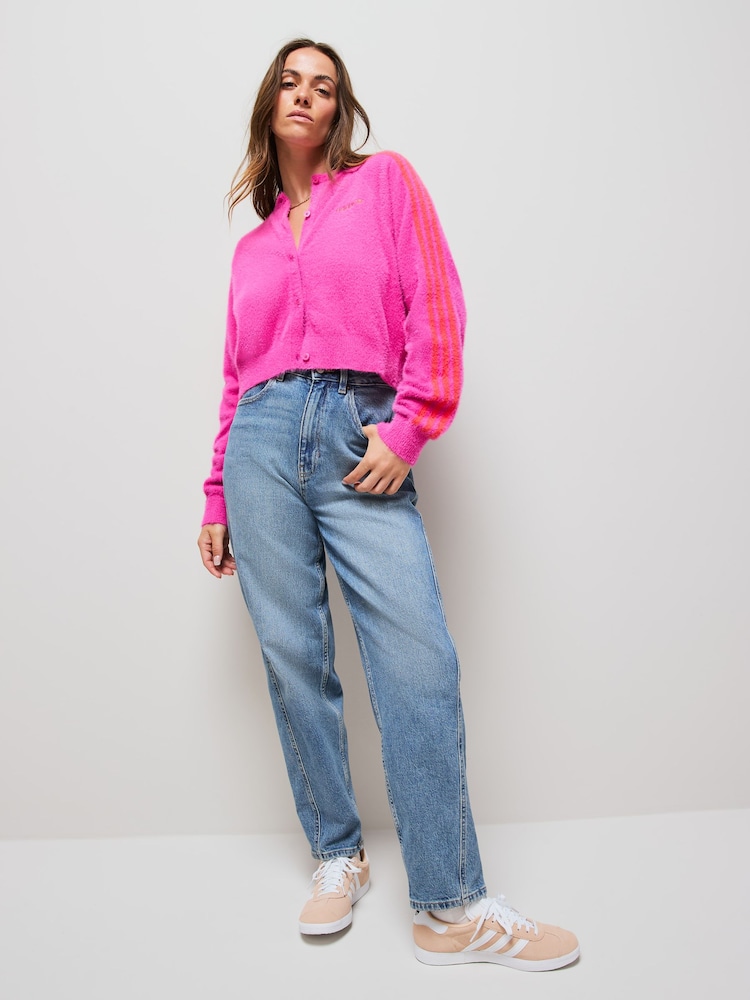 adidas Originals Pink Fluffy 3-Stripes Cardigan - Image 2 of 5 adidas Originals Pink Fluffy 3-Stripes Cardigan - Image 2 of 5