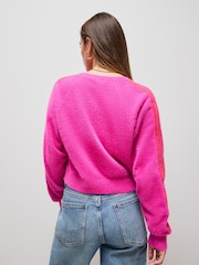 adidas Originals Pink Fluffy 3-Stripes Cardigan - Image 3 of 5