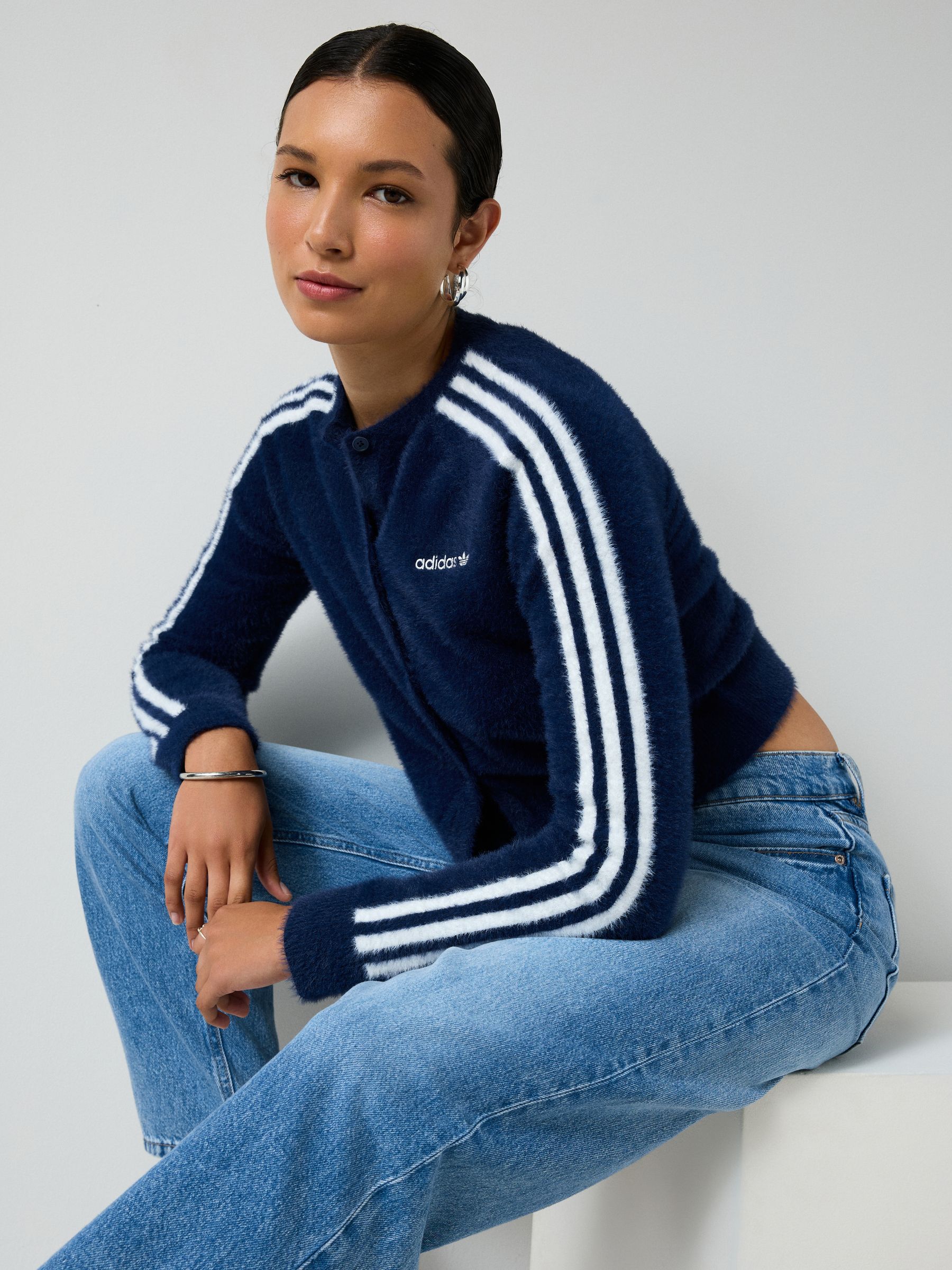 Buy adidas Originals Blue Fluffy 3-Stripes Cardigan from Next USA