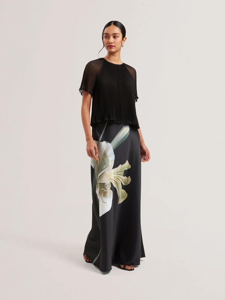 Ted Baker Black Zionna-Satin Printed Maxi Skirt - Image 1 of 5