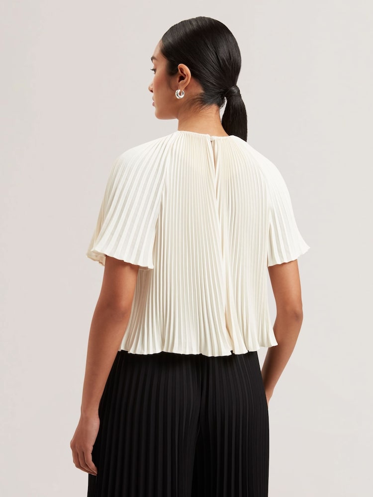 Ted Baker White Agara-Pleated Short Sleeve Blouse - Image 6 of 8
