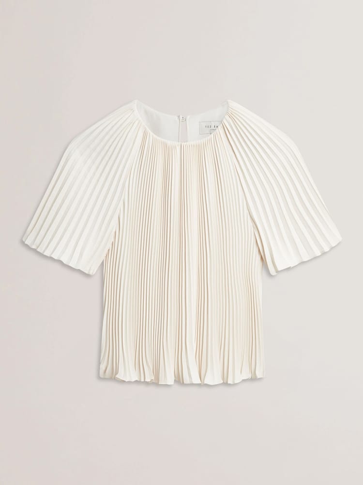 Ted Baker White Agara-Pleated Short Sleeve Blouse - Image 7 of 8