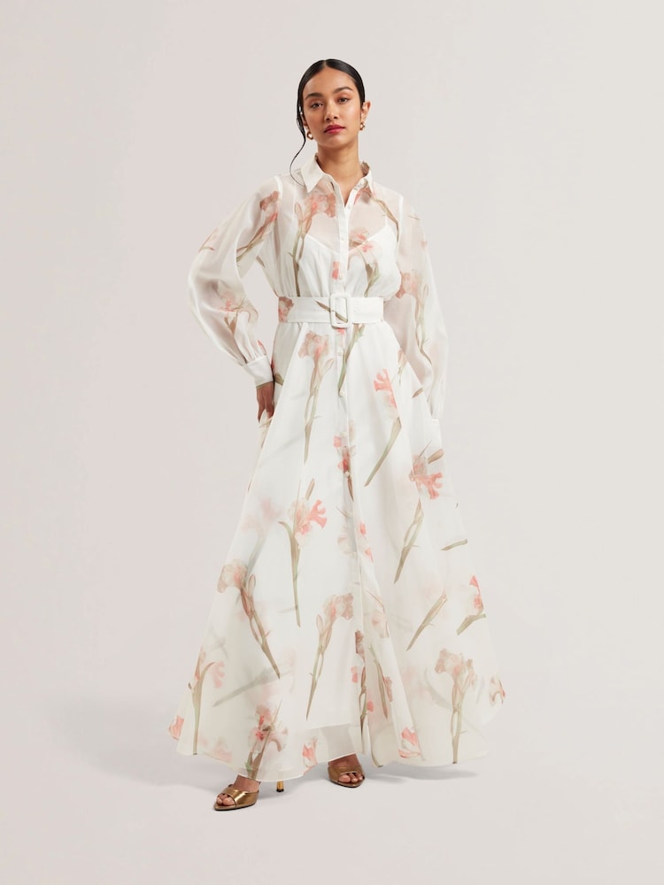 Ted Baker White Liorral-Printed Organza Belted Maxi Dress - Image 2 of 6