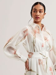 Ted Baker White Liorral-Printed Organza Belted Maxi Dress - Image 3 of 6