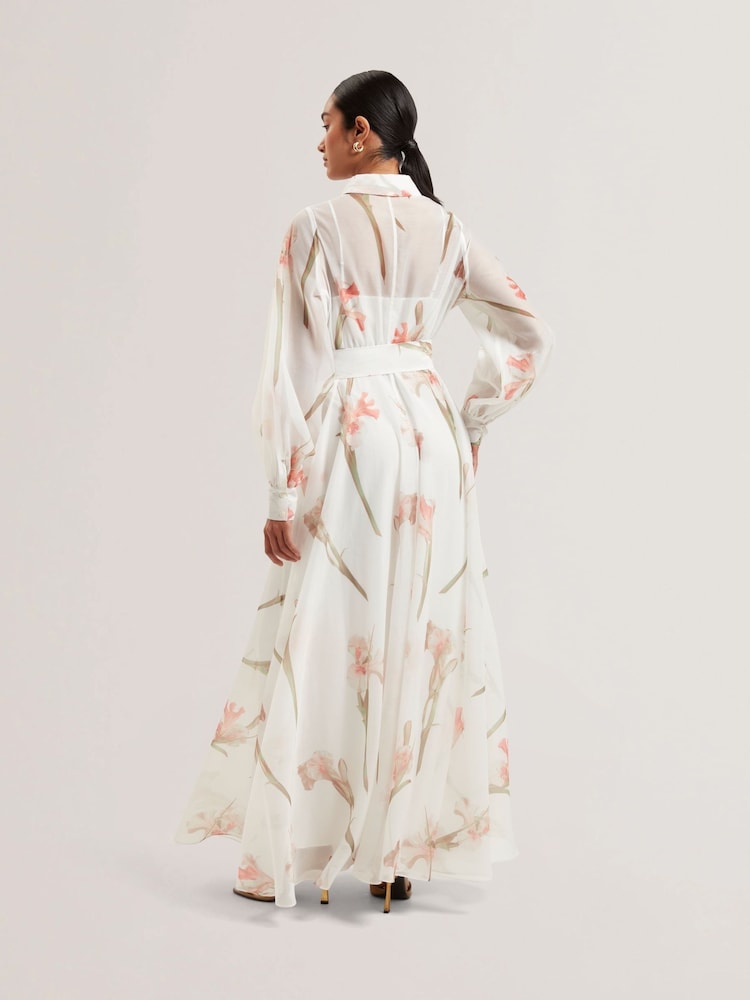 Ted Baker White Liorral-Printed Organza Belted Maxi Dress - Image 4 of 6